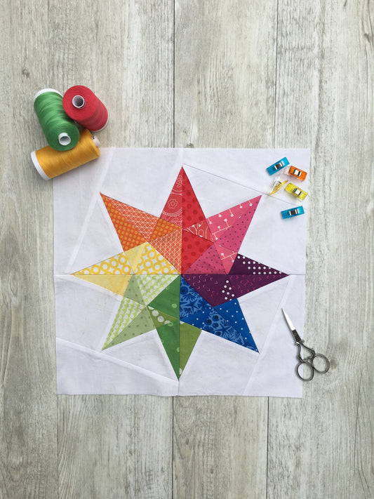 Rainbow Star FPP Quilt Block Pattern - PDF Instant Download